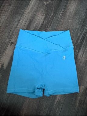 Bright Blue High-Rise Cross-Waist Bike Shorts